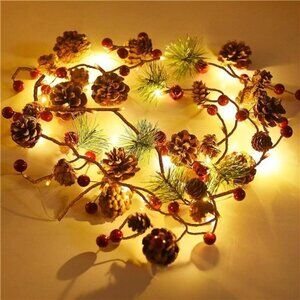 Christmas PineCones String Lights, 6.56Ft 20 LED Pine Needles Red Berries